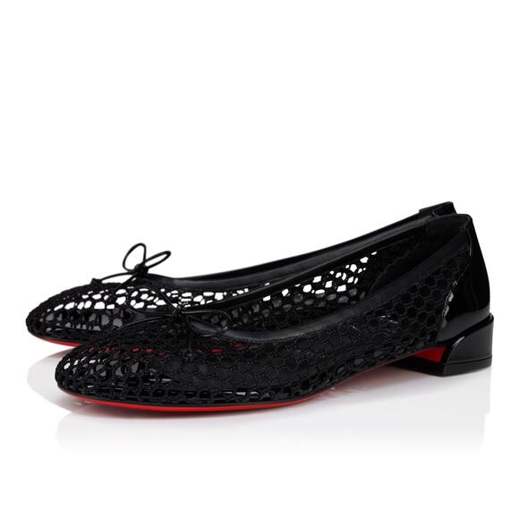 Christian Louboutin Sweetie Jane Mesh Flat Black Patent Ballet Ballerina 37.5 - Picture 1 of 16